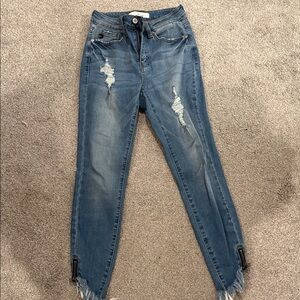 KanCan Frayed Hem Skinny Jeans - Blue